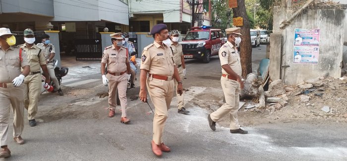 Policemen in Vijayawada Red Zone