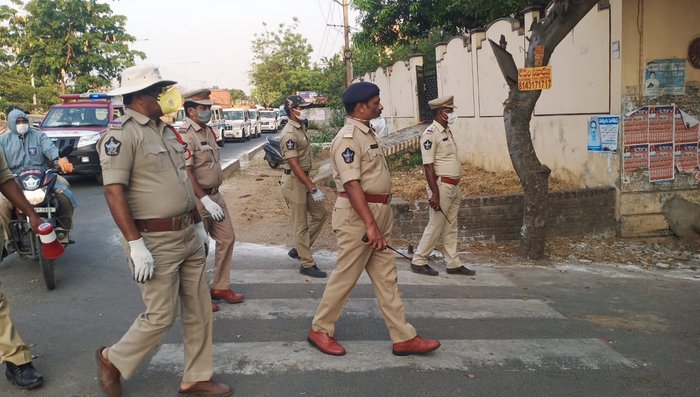 Policemen in Vijayawada Red Zone